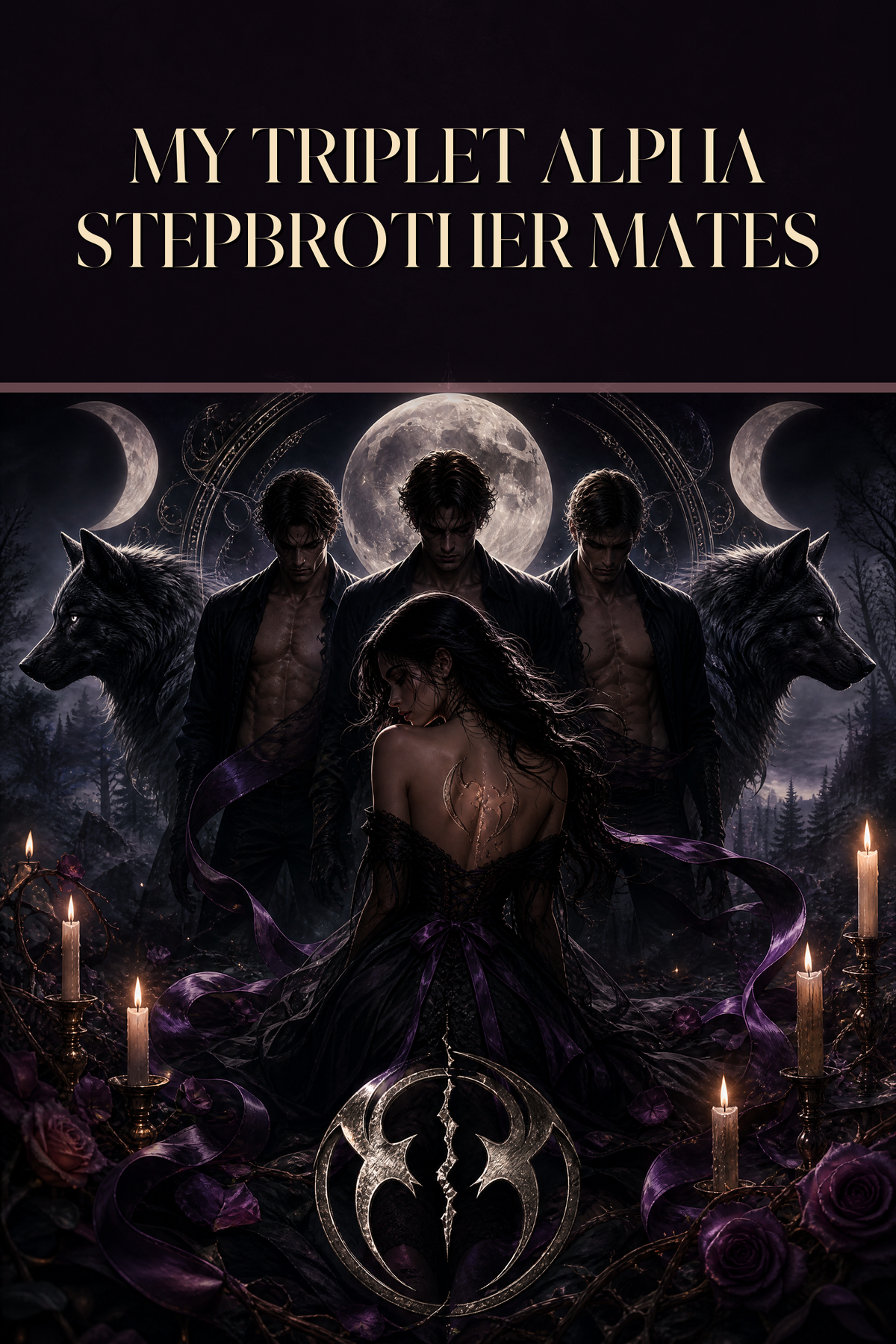 My Triplet Alpha Stepbrother Mates - Moonlit Vice Books cover art